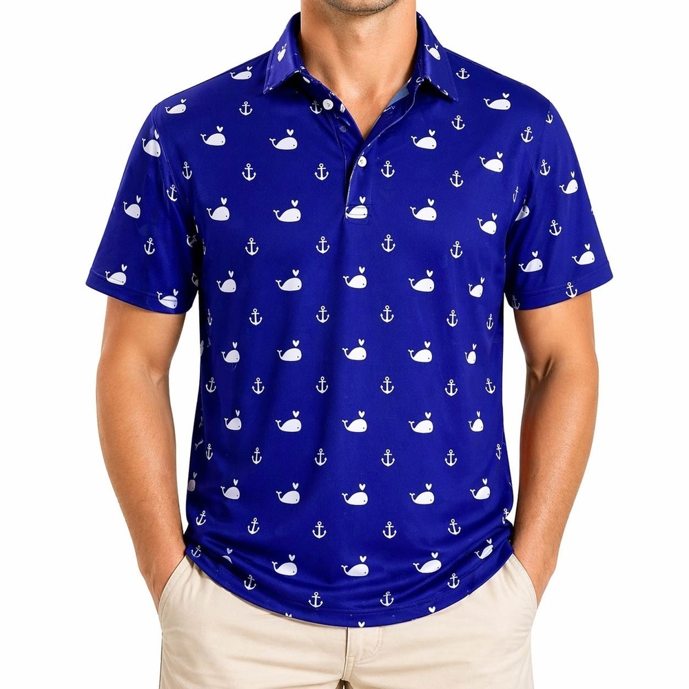 Golf Gods Australia Polo Shirt XL Whales Boat Anchors Blue White